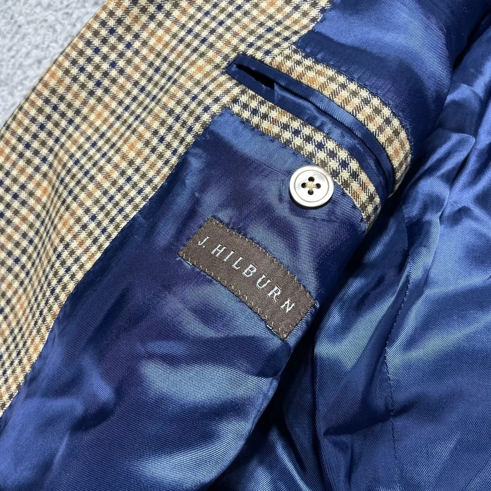 J. Hilburn Sport Coat Mens 44R Beige Check Wool Vitale Barberis Canonico Blazer